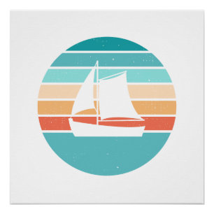 Retro Sonnenuntergang gestörter Effekt + Segelboot Poster