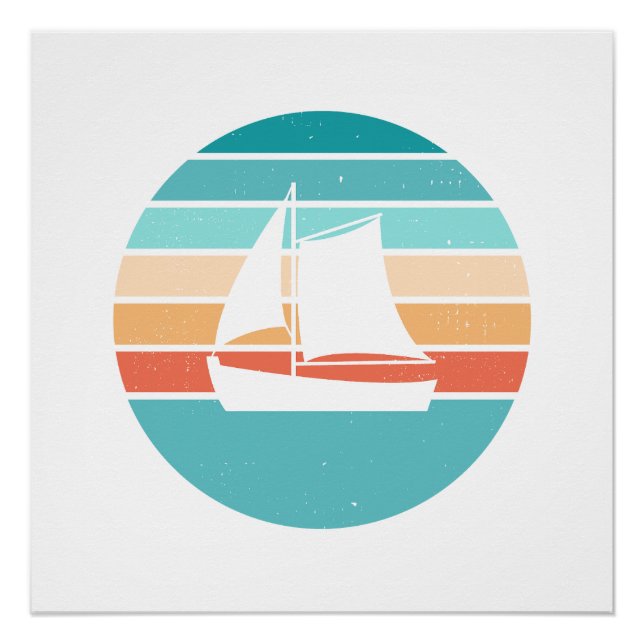 Retro Sonnenuntergang gestörter Effekt + Segelboot Poster (Vorderseite)