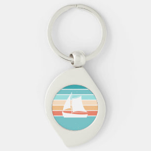 Retro Sonnenuntergang gestörter Effekt + Segelboot Schlüsselanhänger
