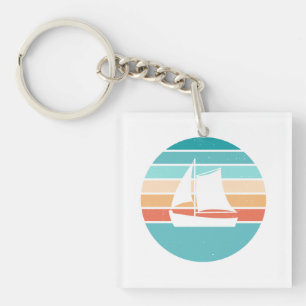 Retro Sonnenuntergang gestörter Effekt + Segelboot Schlüsselanhänger