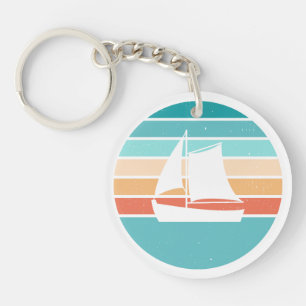 Retro Sonnenuntergang gestörter Effekt + Segelboot Schlüsselanhänger