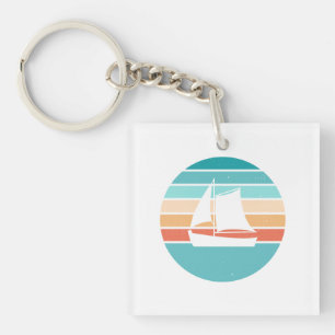 Retro Sonnenuntergang gestörter Effekt + Segelboot Schlüsselanhänger