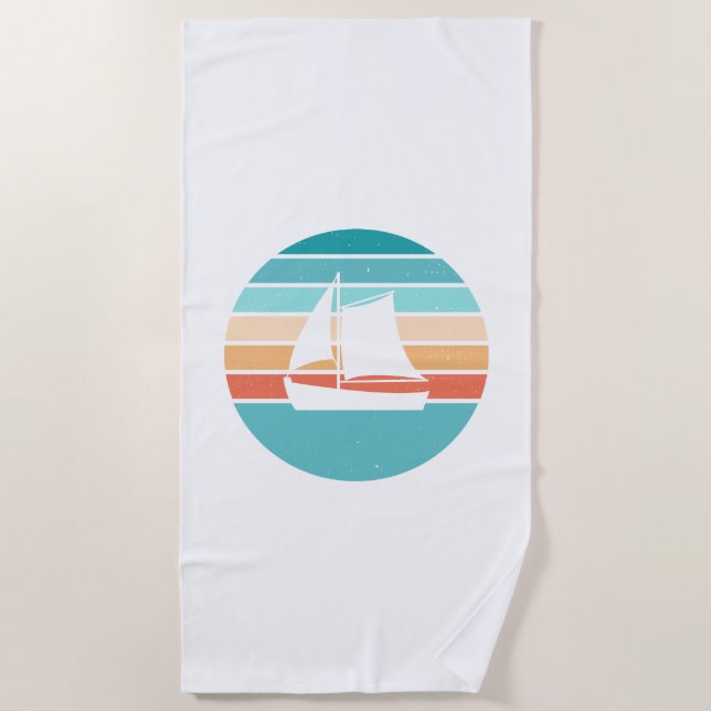 Retro Sonnenuntergang gestörter Effekt + Segelboot Strandtuch (Vorderseite)