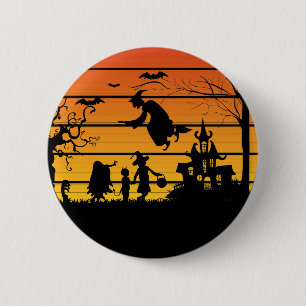 Retro Sonnenuntergang Halloween Hexe unheimlich be Button