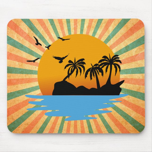 Retro-Sonnenuntergang Himmel auf Feuer Mousepad (Vorne)