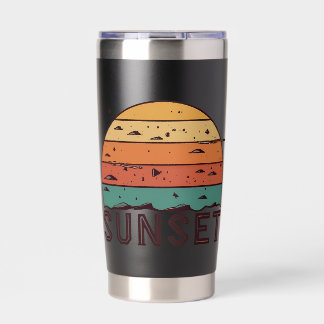 Retro Sonnenuntergang Horizont Grafik Tasse Thermobecher