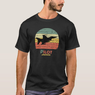 Retro-Sonnenuntergang, Jet-Fighter-Flugzeug, Pilot T-Shirt