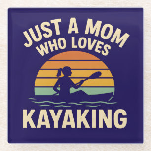 Retro-Sonnenuntergang-Kajakfahren-Mama - Vintage-O Glasuntersetzer