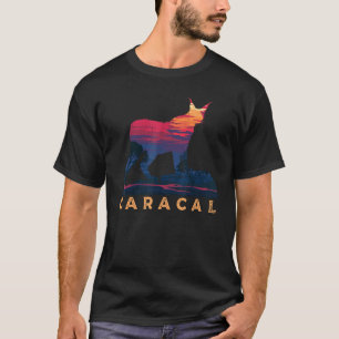 Retro Sonnenuntergang Karakal Katze Tier Wildnis L T-Shirt