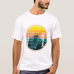 Retro-Sonnenuntergang-Katze-Anime-Kawaii-Kunst T-Shirt