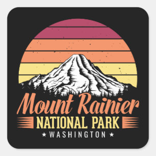 Retro-Sonnenuntergang Mount Rainier Washington Ill Quadratischer Aufkleber