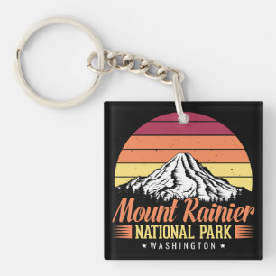 Retro-Sonnenuntergang Mount Rainier Washington Ill Schlüsselanhänger