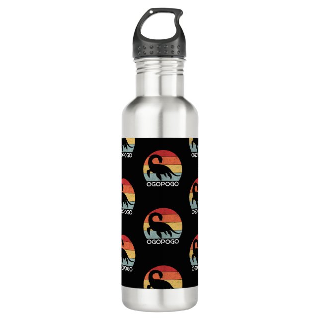 Retro-Sonnenuntergang Ogopogo, Okanagan Lake Monst Edelstahlflasche (Vorderseite)