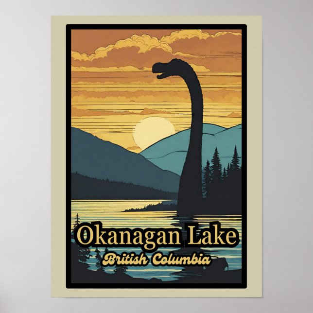 Retro-Sonnenuntergang Ogopogo, Okanagan Lake Monst Poster (Vorne)