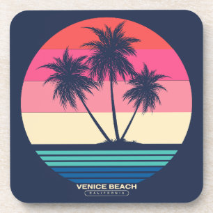 Retro-Sonnenuntergang Palmen Venice Beach Getränkeuntersetzer