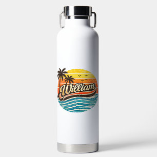 Retro-Sonnenuntergang-Palmenbaum-Namenskunst – Wil Trinkflasche