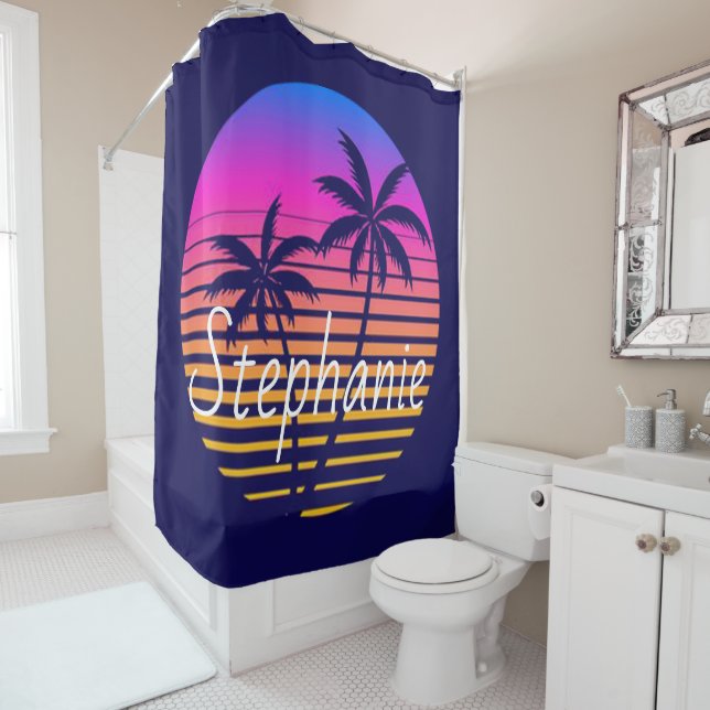 Retro-Sonnenuntergang Personalisiert Duschvorhang (Beispiel)