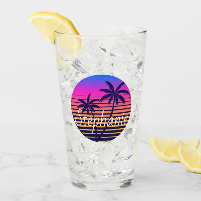 Retro-Sonnenuntergang Personalisiert Glas (Vorderseite Ice)