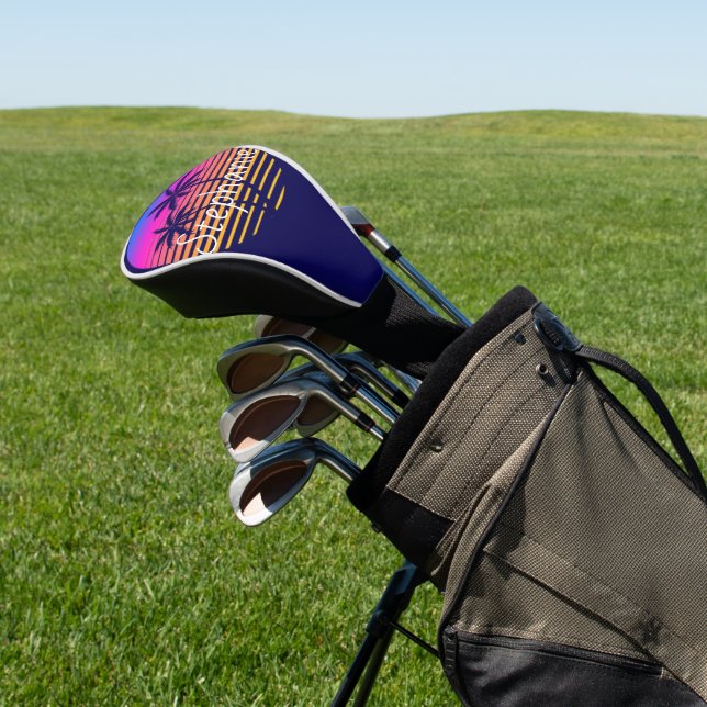 Retro-Sonnenuntergang Personalisiert Golf Headcover (In SItu)