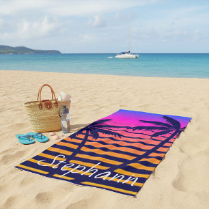 Retro-Sonnenuntergang Personalisiert  Strandtuch