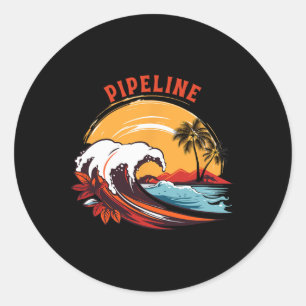 Retro Sonnenuntergang Pipeline Hawaii Sommer Surfe Runder Aufkleber