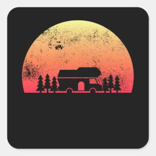 Retro-Sonnenuntergang-RV - Geschenk für Wohnmobilb Quadratischer Aufkleber