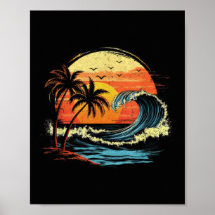 Retro Sonnenuntergang Tropischer Vintage Strand Pa Poster
