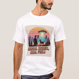 Retro-Sonnenuntergang-UFO-Entführung-Hundebesitzer T-Shirt