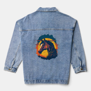 Retro-Sonnenuntergang und Pferdekopf Jeansjacke