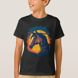 Retro-Sonnenuntergang und Pferdekopf T-Shirt