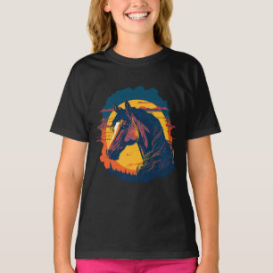 Retro-Sonnenuntergang und Pferdekopf T-Shirt