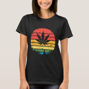 Retro Sonnenuntergang Unkrautblatt  T-Shirt