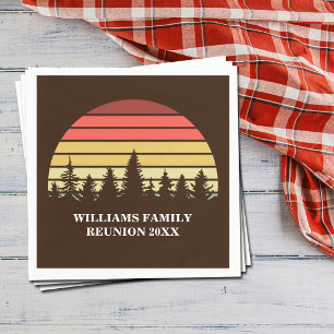 Retro-Sonnenuntergang Wald Braune Familienzusammen Serviette