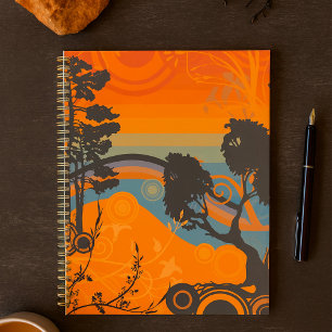 Retro-Sonnenuntergang-Waldlandschaft-Abstrakt Planer