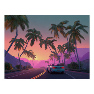 Retro-Sonnenuntergangs-Fahrt Palm Art Print Poster