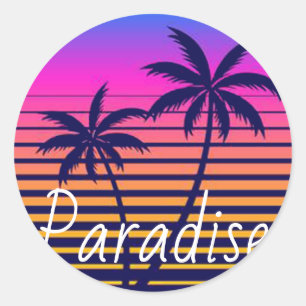 Retro-Sonnenuntergangs-Paradies Runder Aufkleber
