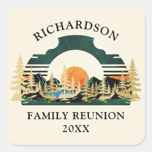 Retro-Sonnenuntergangs-Roadtrip-Persönliche-Famili Quadratischer Aufkleber