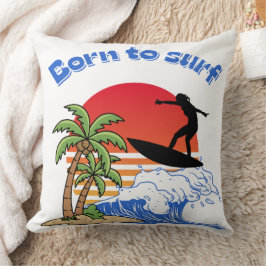 Retro-Sonnenuntergangs-Surfer, geboren um zu surfe Kissen
