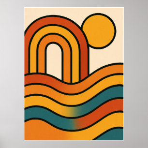 Retro-Sonnenuntergangs-Wellen – Minimalistisches D Poster