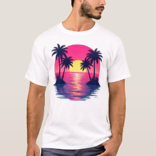 Retro-Sonnenuntergangsstrand im Neon-Stil für T-Sh T-Shirt