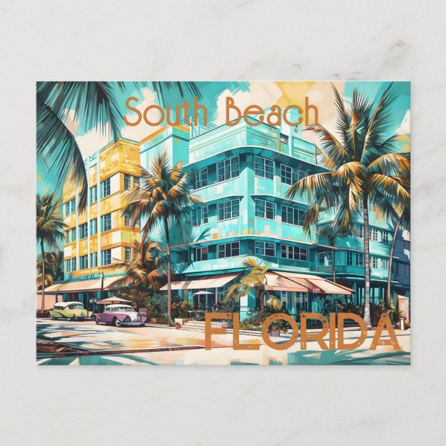 Retro South Beach Miami Florida Postcard Postkarte (Vorderseite)