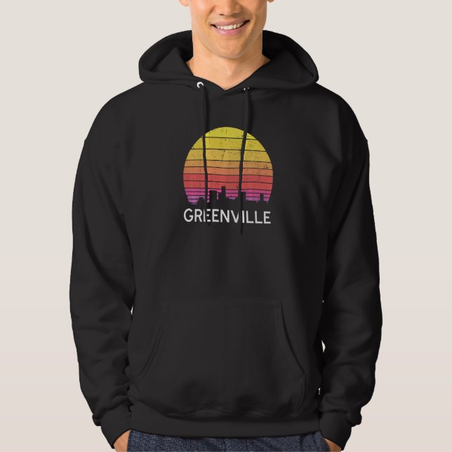 Retro South Carolina City Greenville Skyline Vinta Hoodie (Vorderseite)