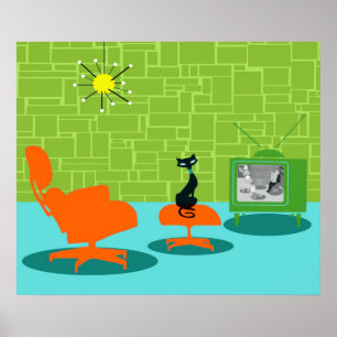 Retro Space Age Katzenposter Poster
