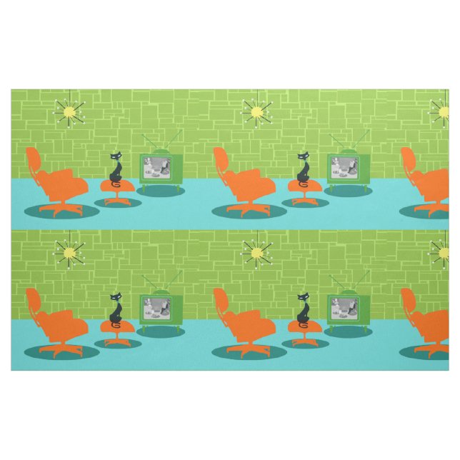 Retro Space Age Katzenstoff Stoff (Fat Quarter (45,7 x 55,9 cm))