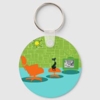 Retro Space Age Kitty Button Schlüsselanhänger