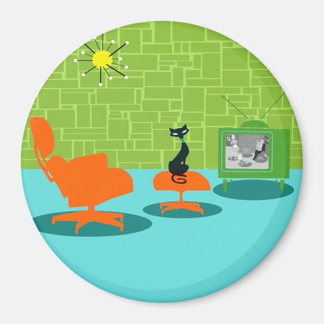 Retro Space Age Kitty Magnet (Vorne)
