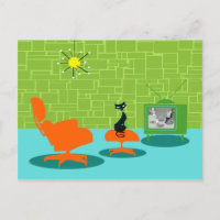 Retro Space Age Kitty Postcard