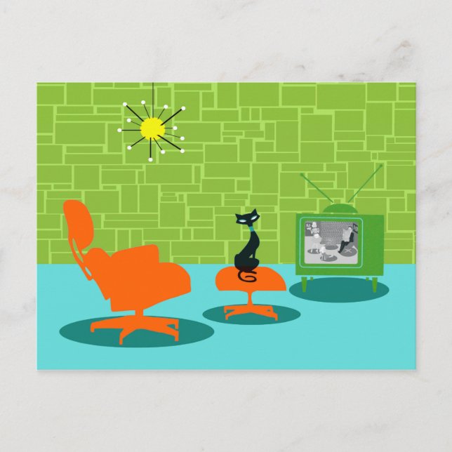Retro Space Age Kitty Postcard Postkarte (Vorderseite)