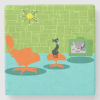 Retro Space Age Kitty Stone Untersetzer