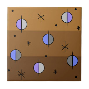 Retro Space Age Planets Stars Brown Fliese